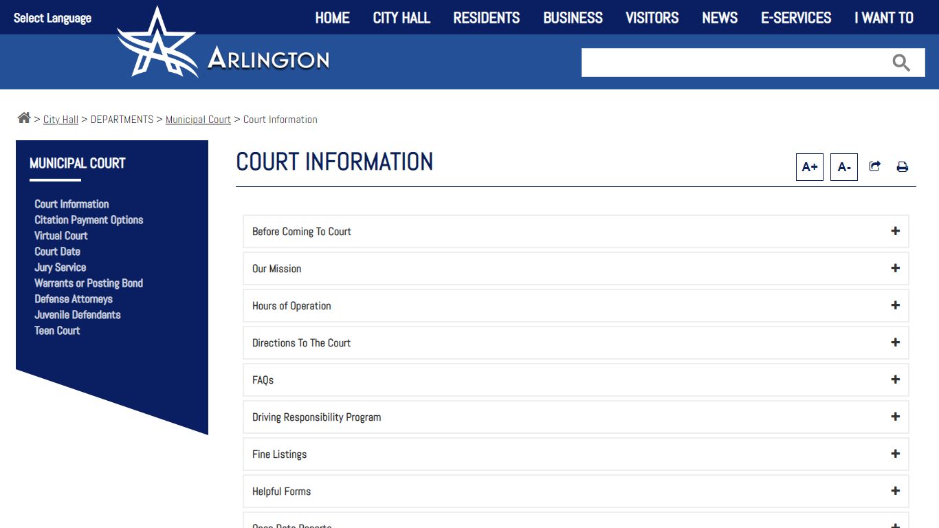 Court Information - City of Arlington